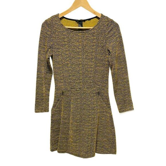 H&m Textured Knit Yellow & Black Skater Dress - Picture 2 of 5